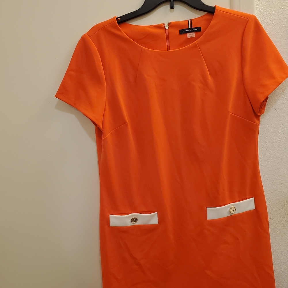 Tommy Hilfiger Orange Faux Pocket Shift Dress